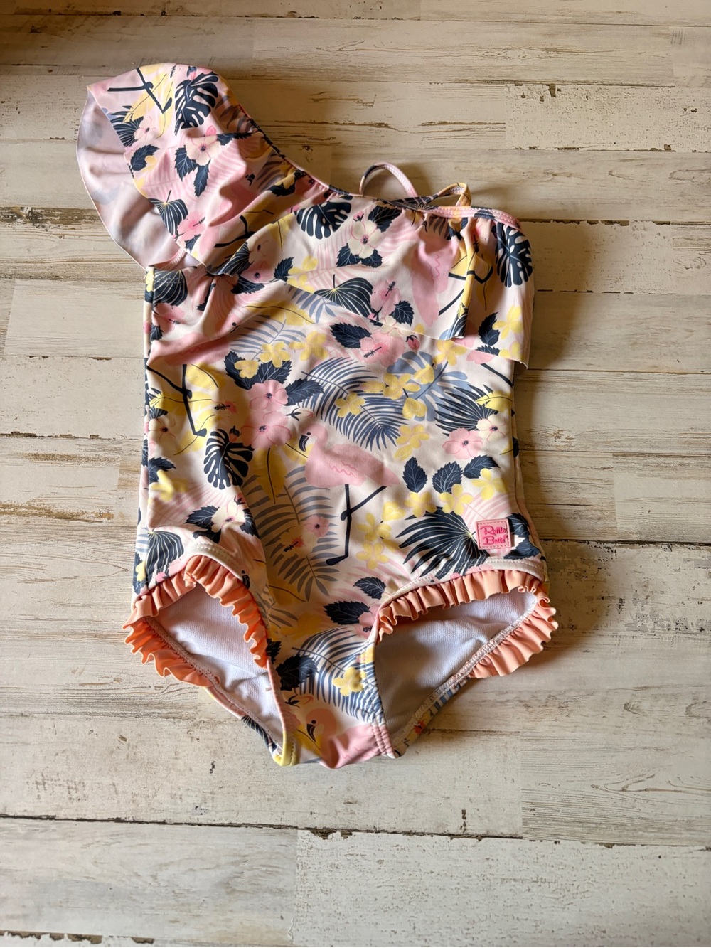 Girls One-Shoulder Floral Ruffle Butts swimsuit size 5-6